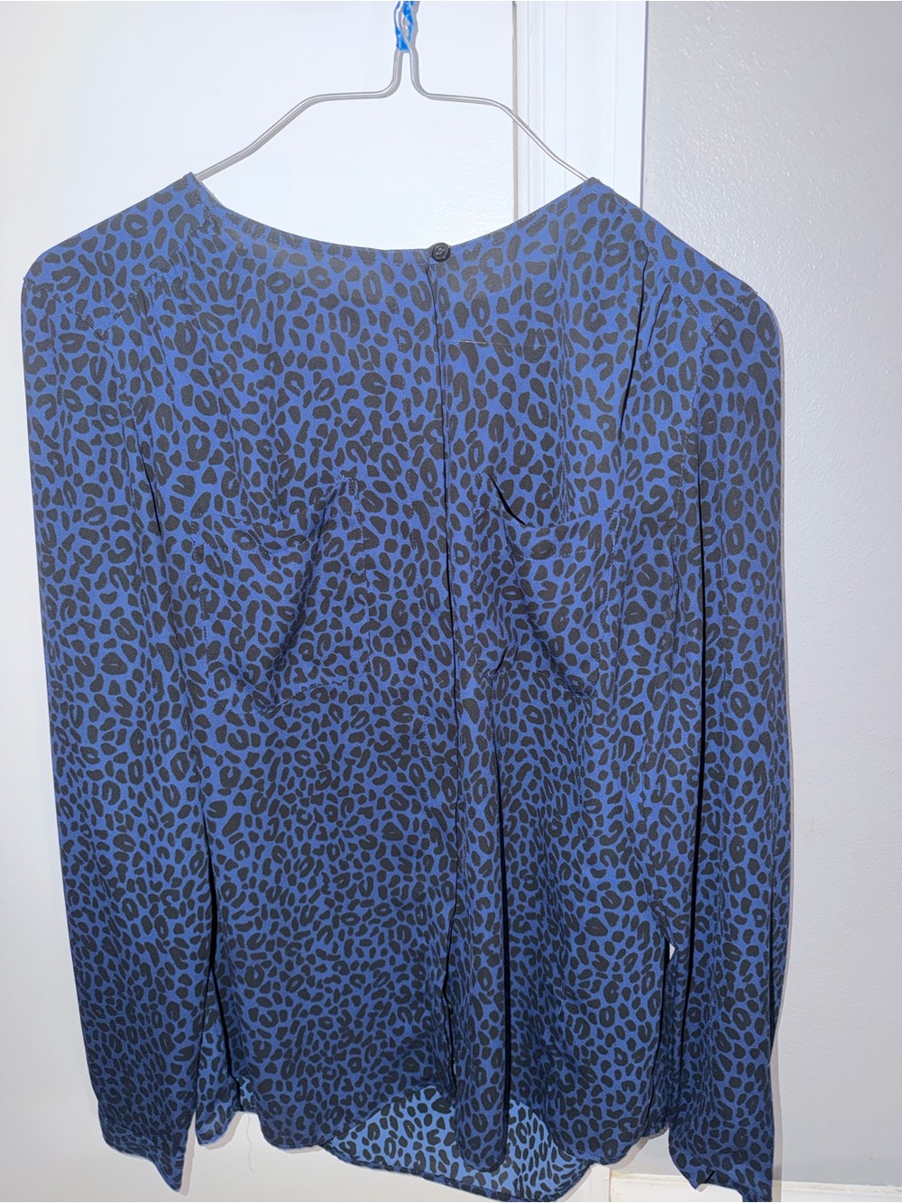 LOFT Blue and Black Leopard Print Long Sleeve Blouse